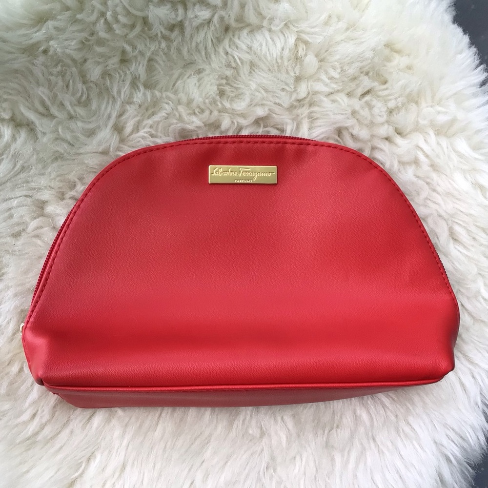 Salvatore Ferragamo Red Zip Around Accessory Clutch Bag